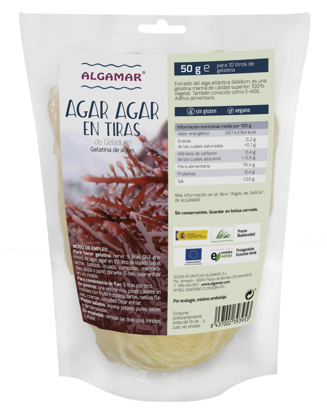 Imagen del producto Agar-Agar en Tiras de Laboratorios Algamar ( ALGAALIMAGAR )